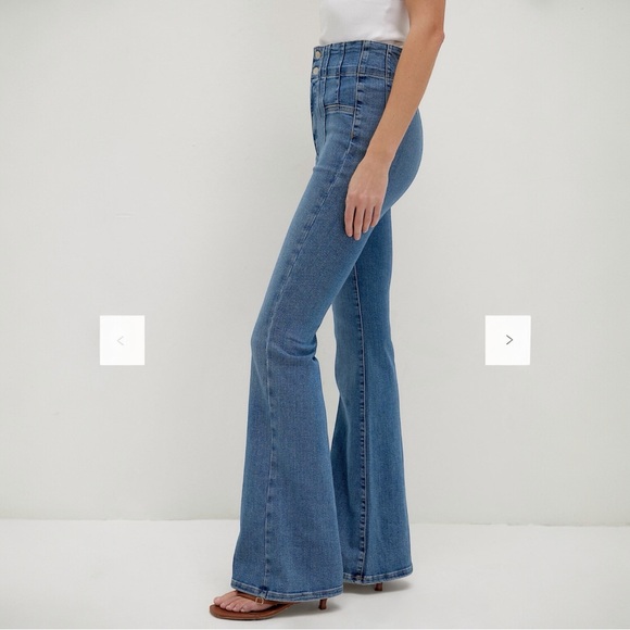 Free People We the Free Jayde Flare Jeans 28 Retro High Rise Hippie Bohemian - Picture 2 of 13